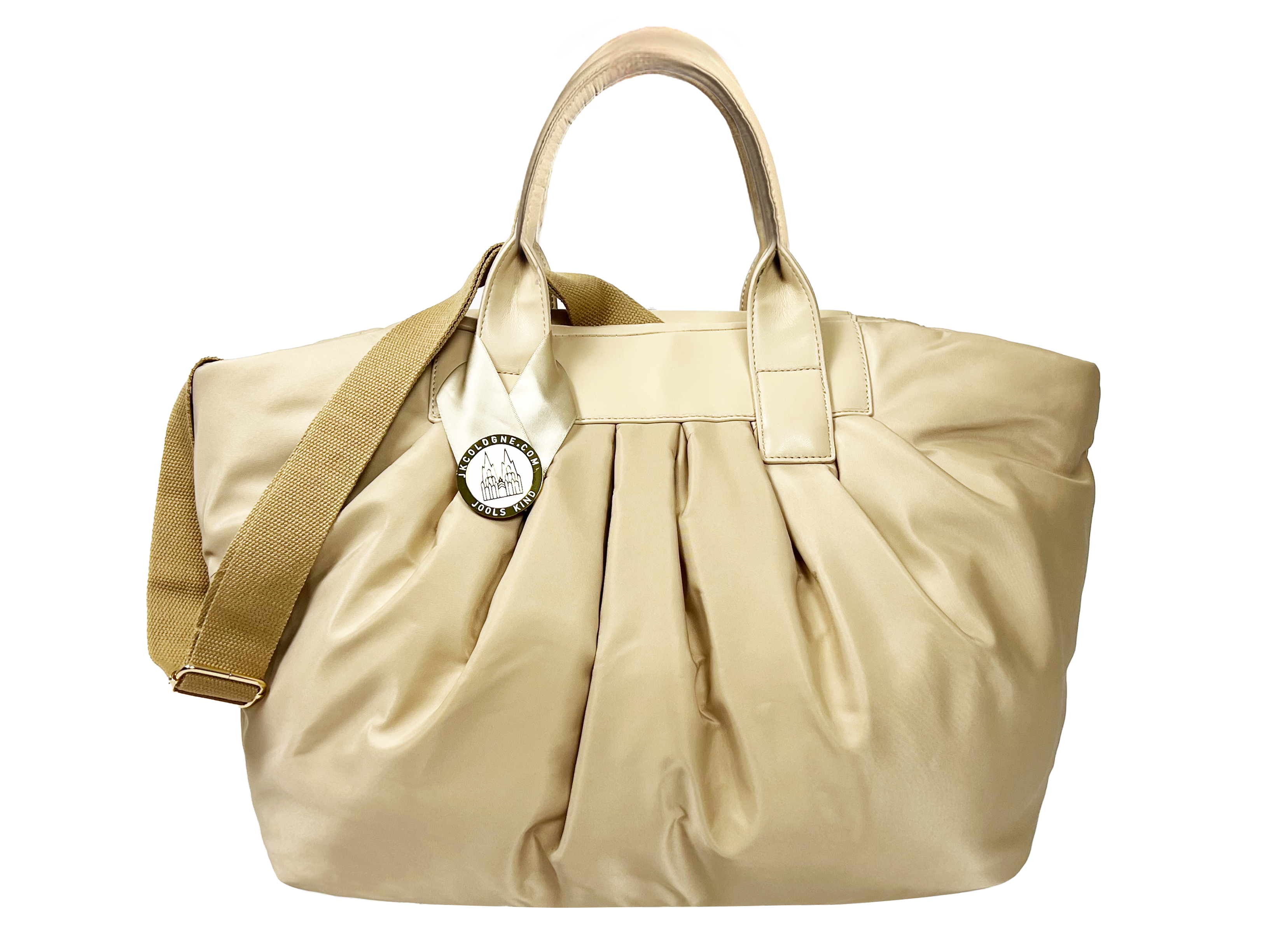 JKCologne Tote Bag XL Shopper Beige mit Dustbag | Multifunktionale Damen Schultertasche: als Laptoptasche, Wickel-Shopper. Federleicht. Wasserabweisend. Nachhaltig | 4Innenfächer | Inklusive Marken-Dustbag